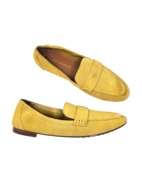 Tory Burch Ballet Loafers Flats Split Suede Leather Yellow Cornbread Size 9